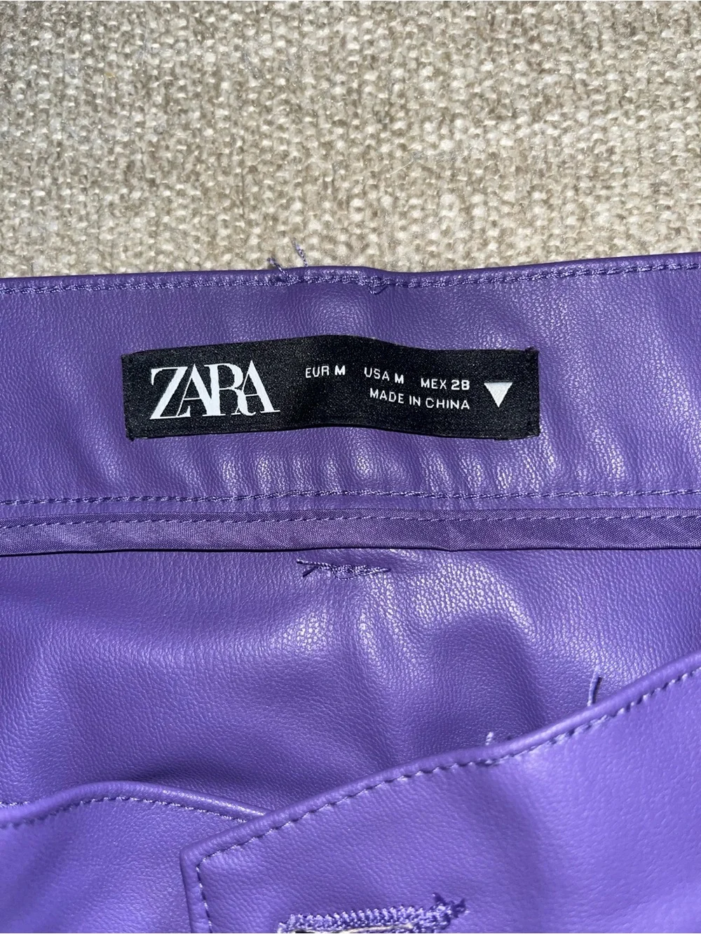Zara Women's Purple Faux Leather Straight Leg Pants